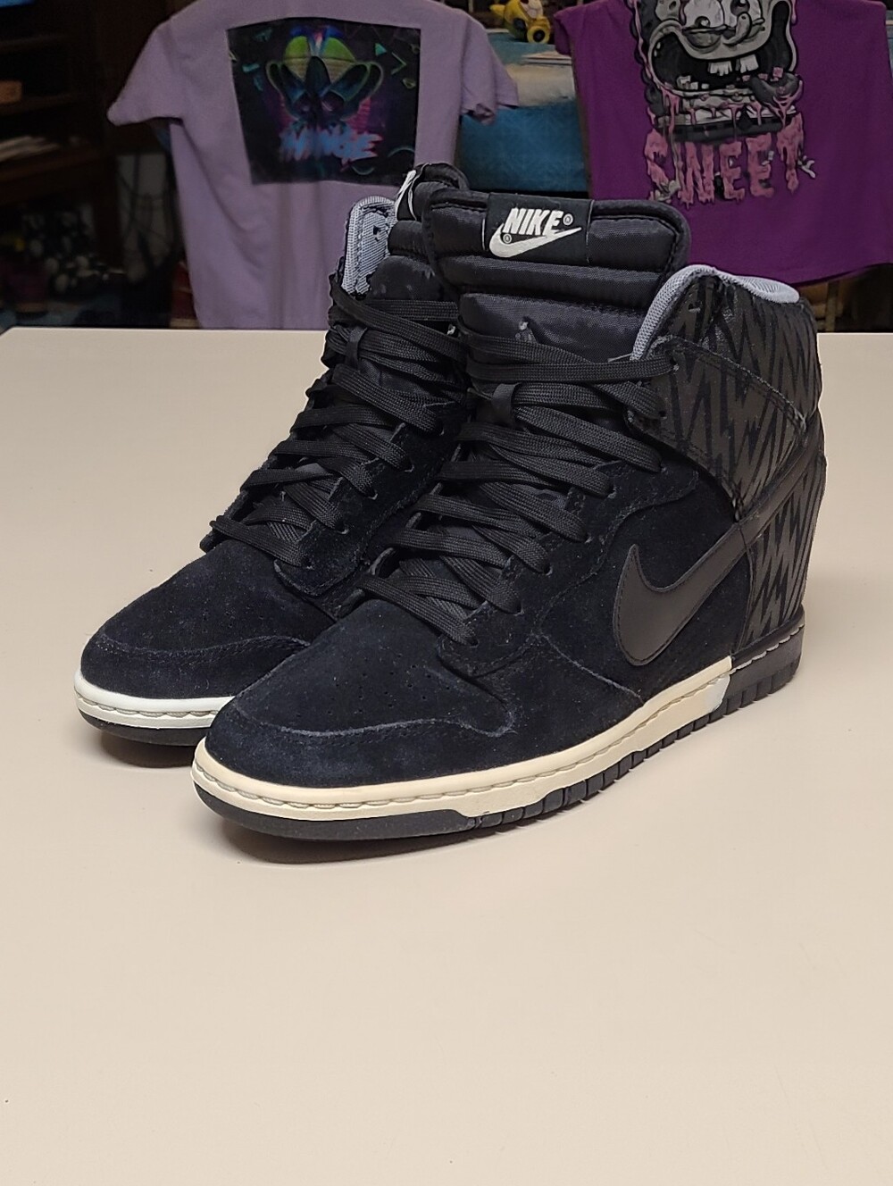 Nike Dunk Sky Hi Print Black casual wedge skateboard sneakers size 8.5